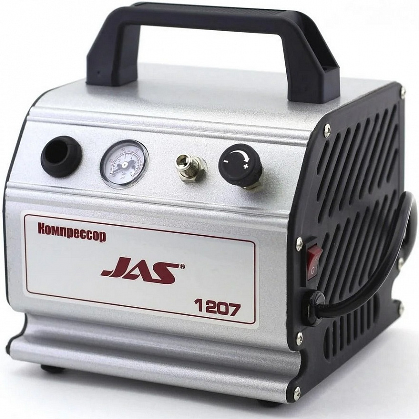 Компрессор JAS 1207 для аэрографа в комплекте со шлангом 1,8 м., c ресивером